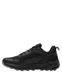 Zapatilla de trail running negra para mujer, combinable con ropa deportiva y casual, ofreciendo comodidad y soporte.