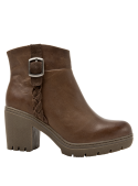 Botín marrón de cuero para mujer, versátil y elegante, ideal para otoño e invierno con detalle trenzado.