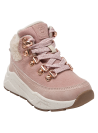 Botín rosado de cuero para niña, combina estilo delicado y durabilidad.