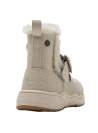 Bota beige casual para niña con detalle de hebilla metálica y borde de pelo, ideal para ocasiones informales en invierno.