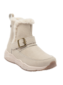 Bota beige con detalles elegantes, combina con abrigo o chaqueta invernal para un look armonioso y acogedor.