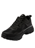Zapatilla negra de mujer para trail running, con estructura dinámica y contemporánea, perfecta para paseos por la ciudad.
