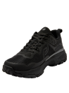 Zapatilla negra de mujer para trail running, con estructura dinámica y contemporánea, perfecta para paseos por la ciudad.