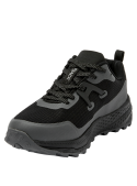 calzado deportivo negro para mujer, diseñado para trail running con capellada ligera y tecnología EXOTRAX.