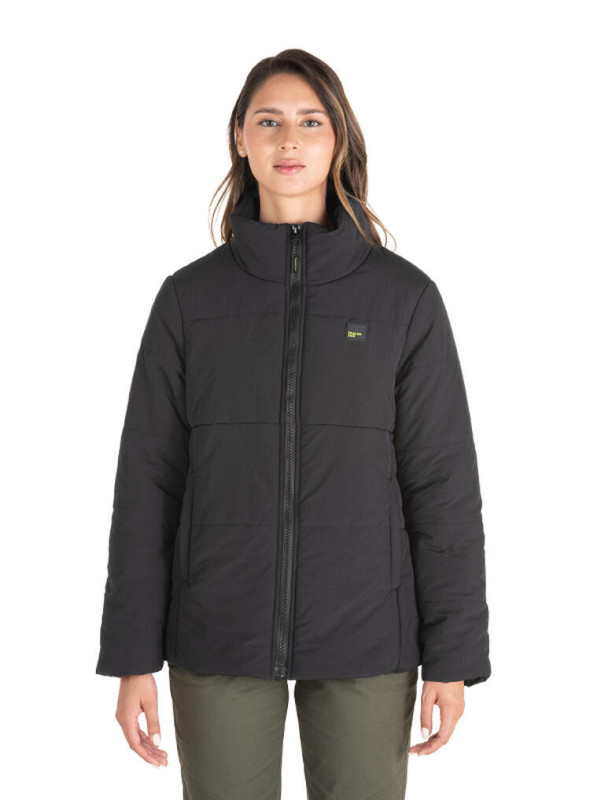 Parka mujer negra casual, 100% nylon reciclado, ideal para actividades de invierno.