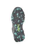 Botín gris de trail running para mujer, robusto y funcional, ideal para actividades al aire libre.