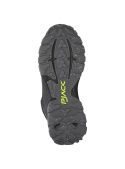 Botín negro de trail running para mujer, ideal para actividades al aire libre, robusto y funcional.