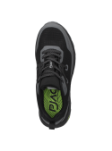 zapatilla negra para mujer de trail running, diseño ligero y estable con sujeción óptima para corredores intrépidos.