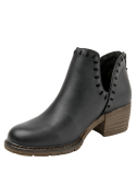 Botín de cuero negro para mujer, silueta ajustada y tacón bajo cuadrado, perfecto para un look casual chic.