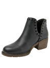 Botín de cuero negro para mujer, silueta ajustada y tacón bajo cuadrado, perfecto para un look casual chic.