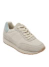 Zapatilla blanca casual de mujer en cuero y textil, ideal para actividades diarias.