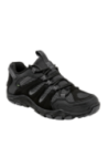 Zapatilla negra de cuero y mesh para hombre, ideal para actividades outdoor con diseño moderno y resistente.