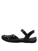 Sandalia de cuero negro para mujer, estilo casual, con diseño confortable y moderno.