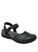 Sandalia de cuero negro, diseño urbano y moderno, ideal para días cálidos, con forro suave de pu.