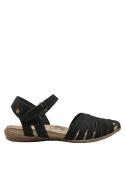 Sandalia de cuero negro casual para mujer con taco plano de 2 cm y diseño urbano moderno.