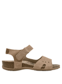 Sandalia taupe de cuero, estilo urbano con taco plano de 2 cm.