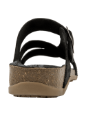 Punta abierta de sandalia casual de cuero negro para mujer.