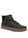 Botín negro casual para hombre, diseño robusto en cuero y textil, ideal para uso urbano y actividades al aire libre.