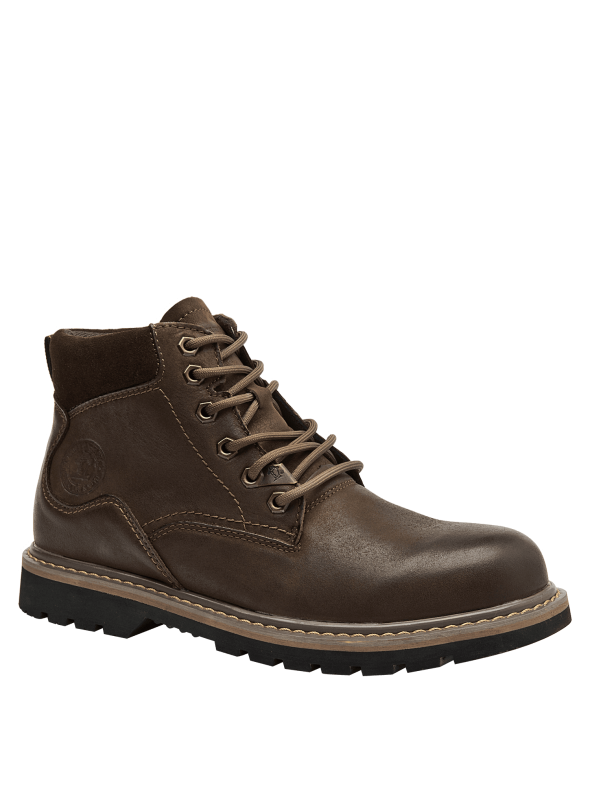 Botín casual marrón de cuero para hombre, con caña alta y cordones tradicionales, ideal para caminatas urbanas.