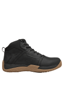 Botín outdoor negro para hombre, con ojales metálicos y ganchos, sujeción firme y tracción en diversas superficies.
