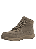 Botín outdoor taupe de cuero para mujer, impermeable, con costuras visibles que aportan durabilidad y estilo.