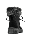 Botín negro de cuero para mujer, con detalles de pelo sintético en el forro, perfecto para climas fríos y estilo casual.