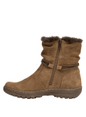 Botín de cuero camel para mujer, con diseño elegante y cordón rústico, ideal para climas fríos y paseos urbanos.