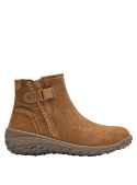 Botín camel de cuero estilo casual para mujer, con detalle de hebilla y patrón antideslizante, práctico y duradero.