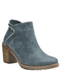 Botín azul de cuero para mujer, clásico y elegante, ideal para uso diario o formal, con tacón ancho y medio.