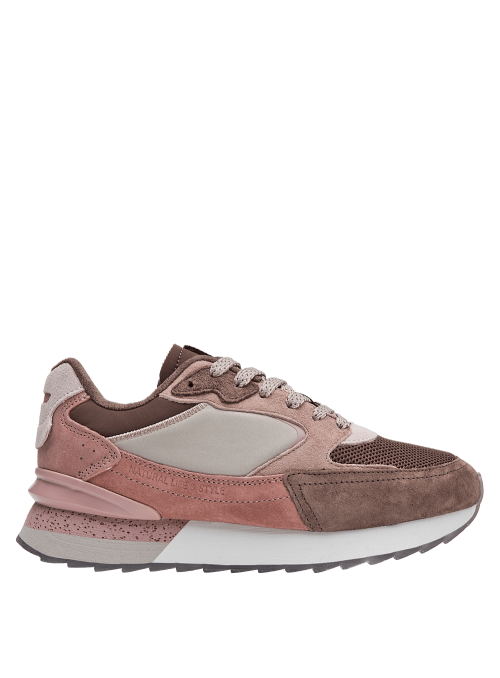 zapatilla de cuero café para mujer, mezcla de gamuza y malla, suela con buen agarre, perfecta para el día a día.