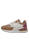 Zapatilla camel de mujer, con cordones integrados y suela gruesa dentada, ofreciendo comodidad y buen agarre.