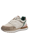 Zapatilla casual beige para mujer, detalles modernos en capas, ajuste seguro con cordones y ojales resistentes.