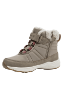 Botín taupe casual de niña, acolchado superior para comodidad y abrigo, perfecto para uso cotidiano en climas fríos.