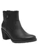 Botín casual negro de cuero para mujer, con detalles modernos y construcción robusta para uso diario.