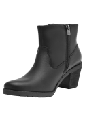 Elegante botín negro de cuero para mujer, cierre lateral y lengüeta trasera para ajuste fácil y práctico.