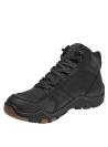 Botín de cuero negro para hombre, ideal para exteriores, con suela gruesa que ofrece excelente agarre en cualquier terreno.