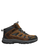 Bota outdoor café de cuero y textil para hombre, con soporte al tobillo, duradera para actividades y uso diario.