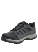 Zapatilla gris de cuero y textil para hombre, con cordones para ajuste firme. Ideal para look urbano casual y senderismo.