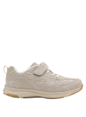 Zapatilla casual beige para niña con refuerzo en el talón, proporcionando comodidad y ajuste rápido.