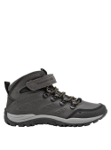 Botín gris casual para niño con diseño robusto, ideal para actividades al aire libre, caña alta para soporte al tobillo.