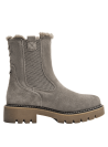 Botín Chelsea taupe de cuero para mujer, con ajuste cómodo y forro peludo, perfecto para un look casual.