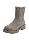 Botín de cuero taupe Chelsea para mujer con suela gruesa dentada y tacón moderado, combinando estilo y confort.