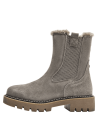 Botín Chelsea taupe de cuero para mujer con elástico lateral y borde peludo, ideal para climas fríos.