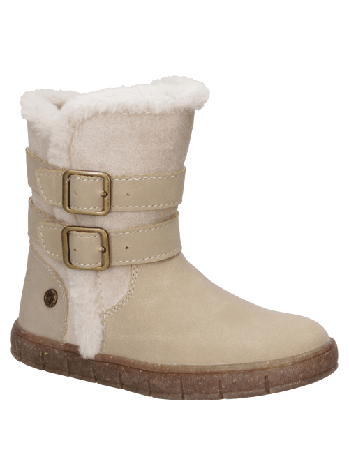 Bota beige casual para niña, interior peludo ofrece calidez, caña media brinda protección contra el frío.