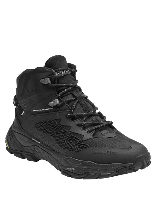 Botín negro para hombre, estilo outdoor, con diseño robusto y moderno, ideal para actividades al aire libre.