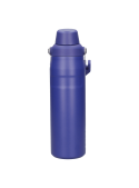 Botella de acero inoxidable azul, estilo outdoor, diseñada para niños, tapa antifugas para mayor higiene.