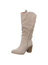 Bota beige de cuero para mujer, estilo casual, ideal para invierno, con taco bloque y caña alta.