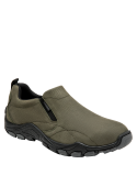 Calzado masculino outdoor de cuero verde oliva con elásticos laterales para mayor comodidad.