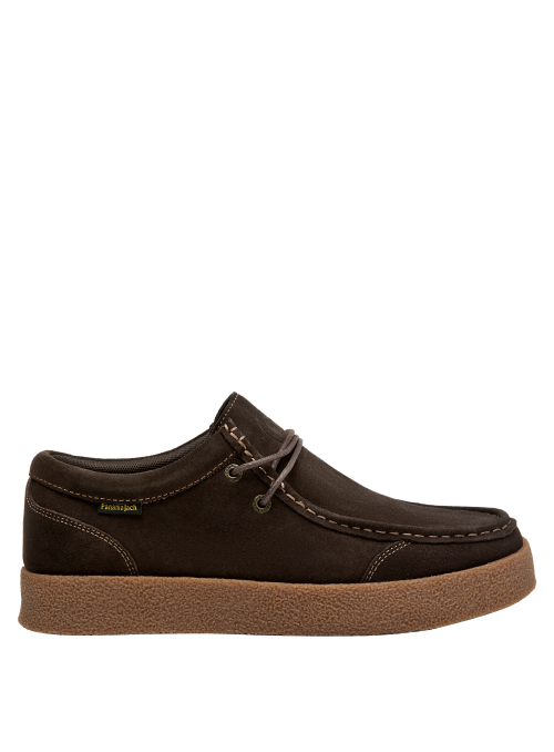 Botín de cuero con textura suave y cordones, adecuado para un estilo rústico y casual.
