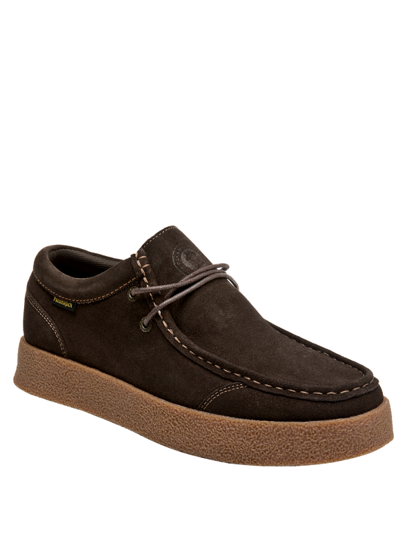 Botín de cuero con textura suave y cordones, adecuado para un estilo rústico y casual.